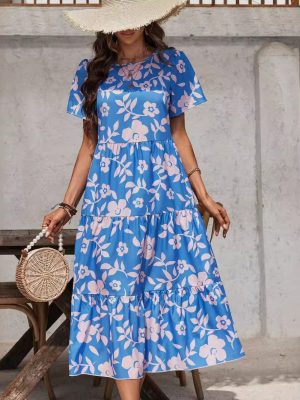 Elegant Multi-Layer Ruffled Floral Dress – Long Length