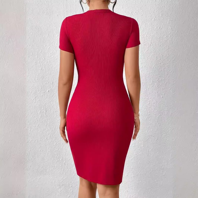 Sexy Garden Collar Sheath Dress - Skinny Fit, Short Sleeve - Image 2
