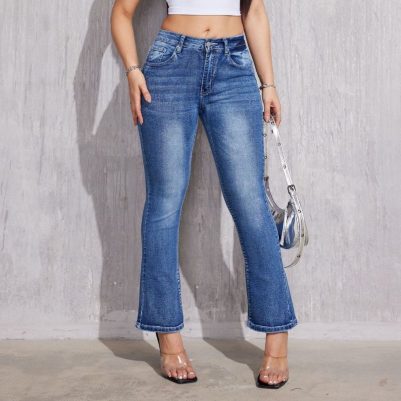 Slim Fit Blue Denim Pants for Women - Autumn-Winter, No Elastic, Straight Style - Image 3