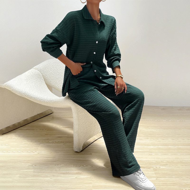 Elegant Autumn Winter Women's Long-Sleeve Shirt & Trousers Set - Image 2