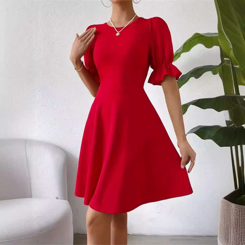 Square Collar Puff Sleeve Ruffled A-line Dress - Women - Image 2