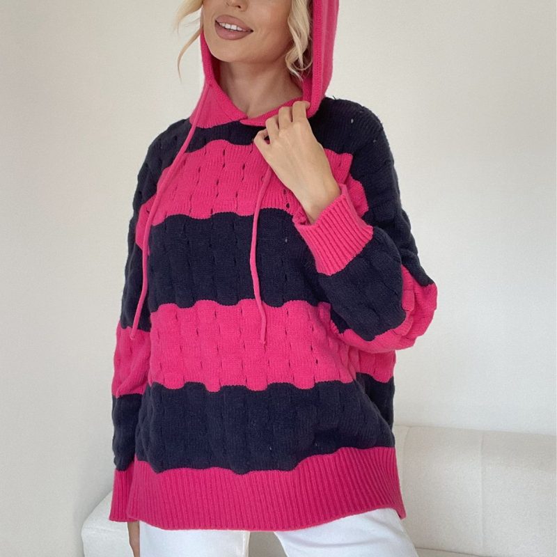 Autumn Winter Women Knitwear Striped Women Sweet Sweater Hoodie - Image 3