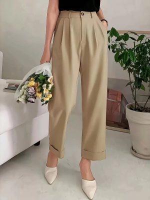 Office Drooping Slimming High Waist Wide Leg Pants with Real Pockets and Belt