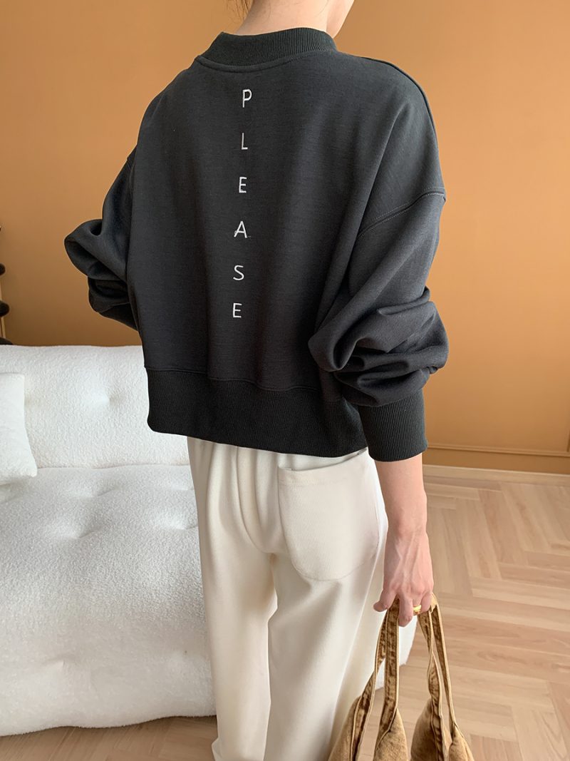 Loose Ribbon Letter Graphic Crew Neck Drop Shoulder Hoodie - Image 3