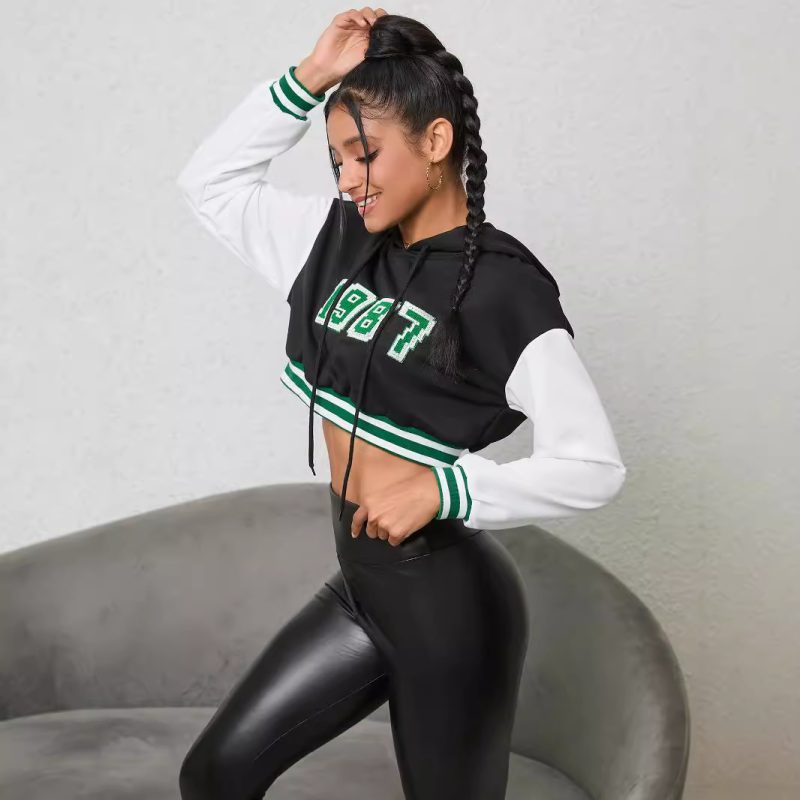 Women’s Loose Slimming Hooded Cropped Sleeve Sweater - Image 3