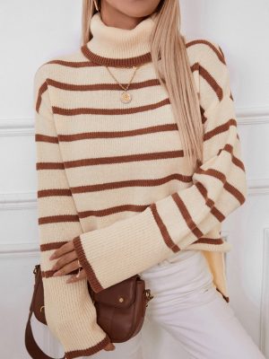 Collared Striped Pullover – Winter Office Sweater for Women