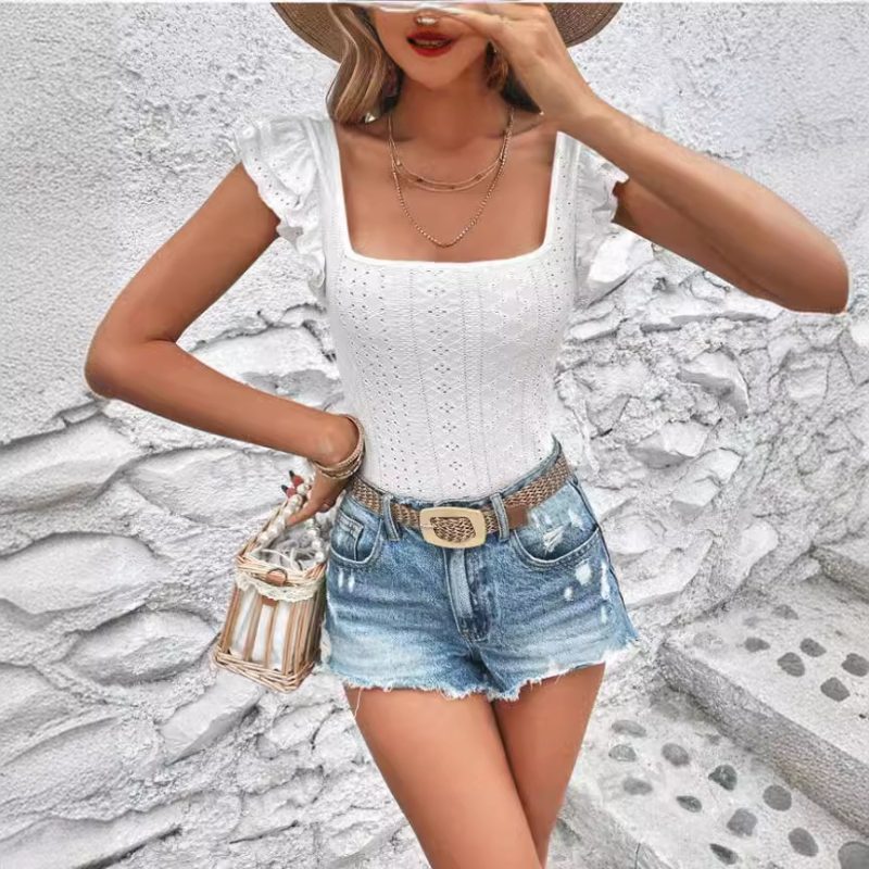Ruffled Square Collar Slim T-Shirt - Summer Women’s Top - Image 4