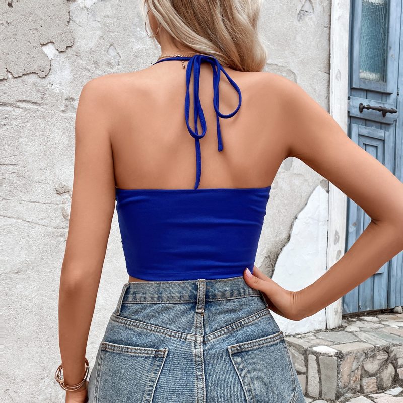 Summer Women’s Sexy Short Cropped Metal Chain Lace-Up Halterneck Camisole - Image 2