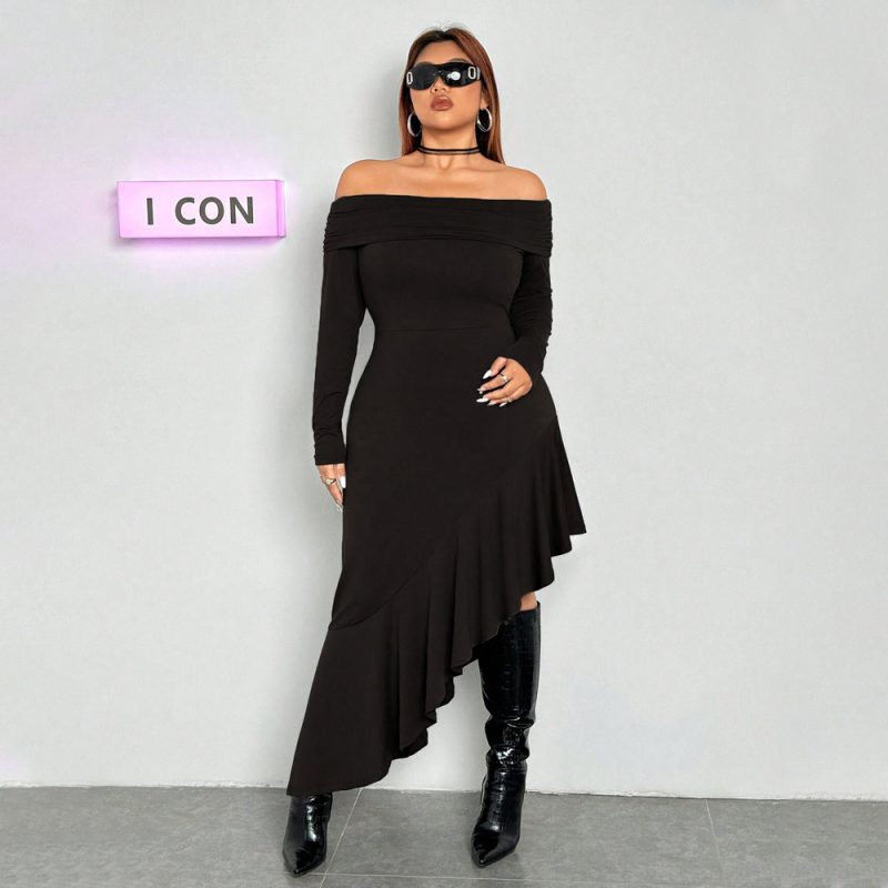 Elegant Boat Collar Midi Dress - Autumn/Winter - Image 3