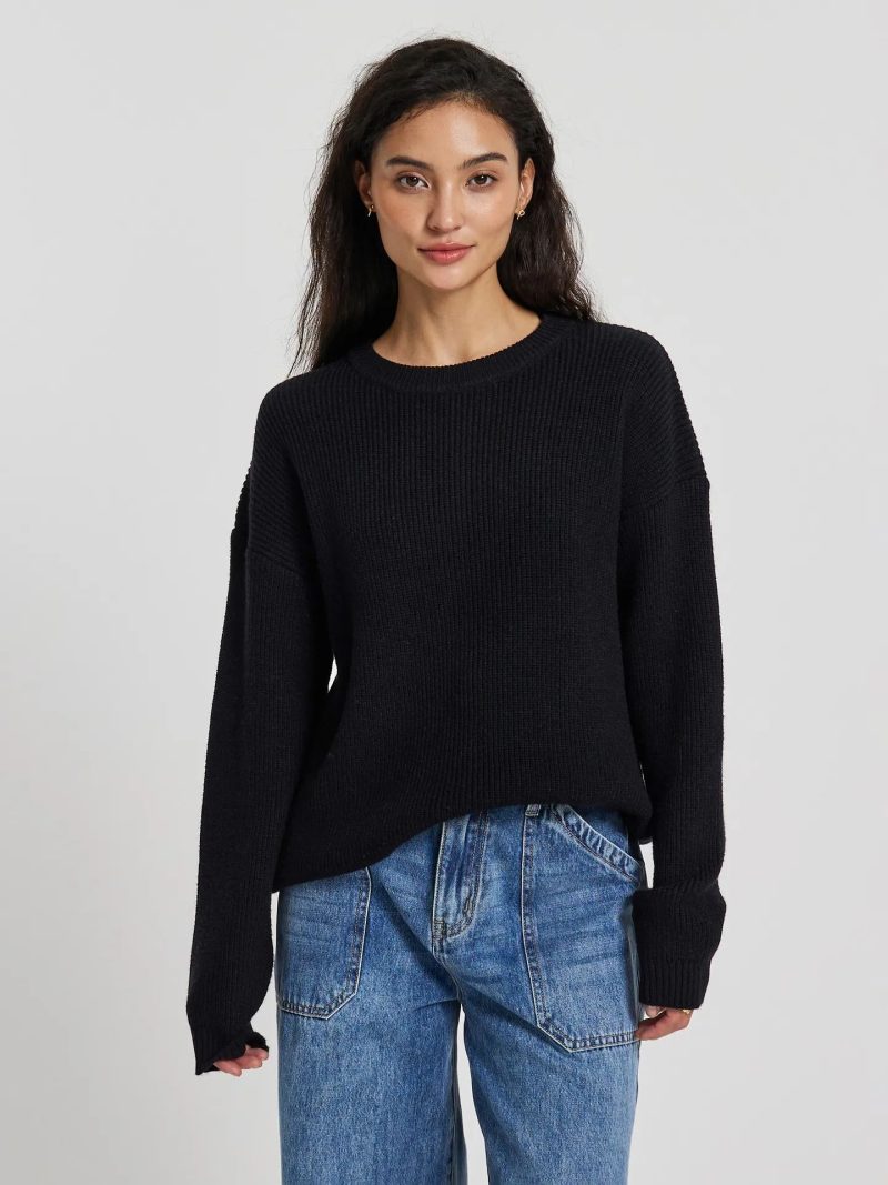 Loose Fit Round Neck Pullover - Autumn Winter Knit Sweater - Image 5