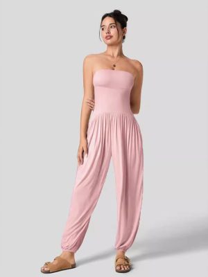 Women’s Casual Summer Tube Top Ankle-Tied Jumpsuit