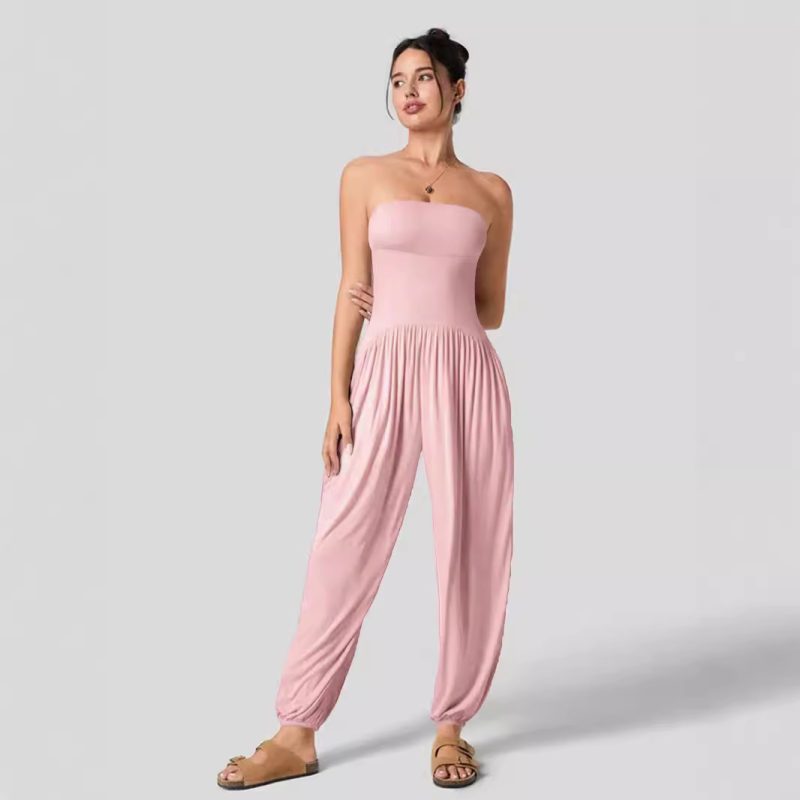 Women's Casual Summer Tube Top Ankle-Tied Jumpsuit