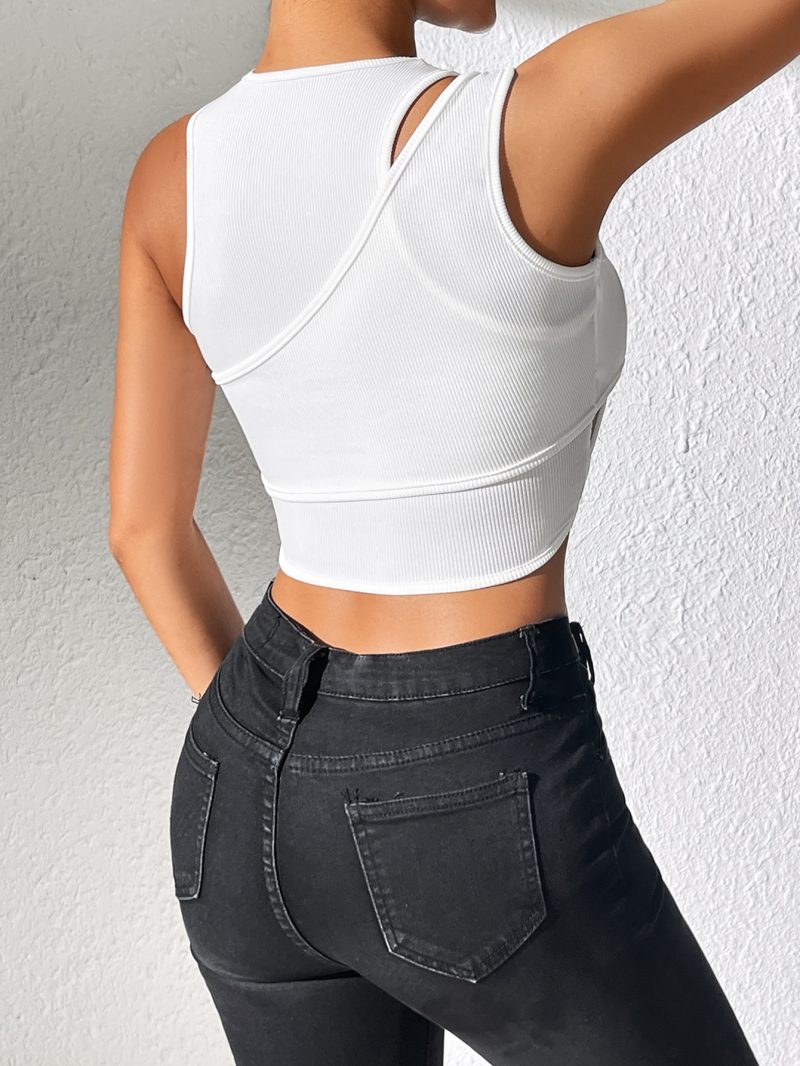 Wide Shoulder Strap Three Piece Irregular Asymmetric Crew Neck Set - Image 2