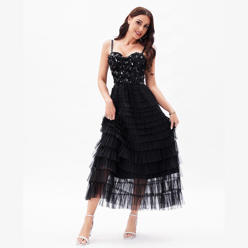 Sexy Black Paillette Corset Dress - Multi-Layer Beauty Back - Image 4