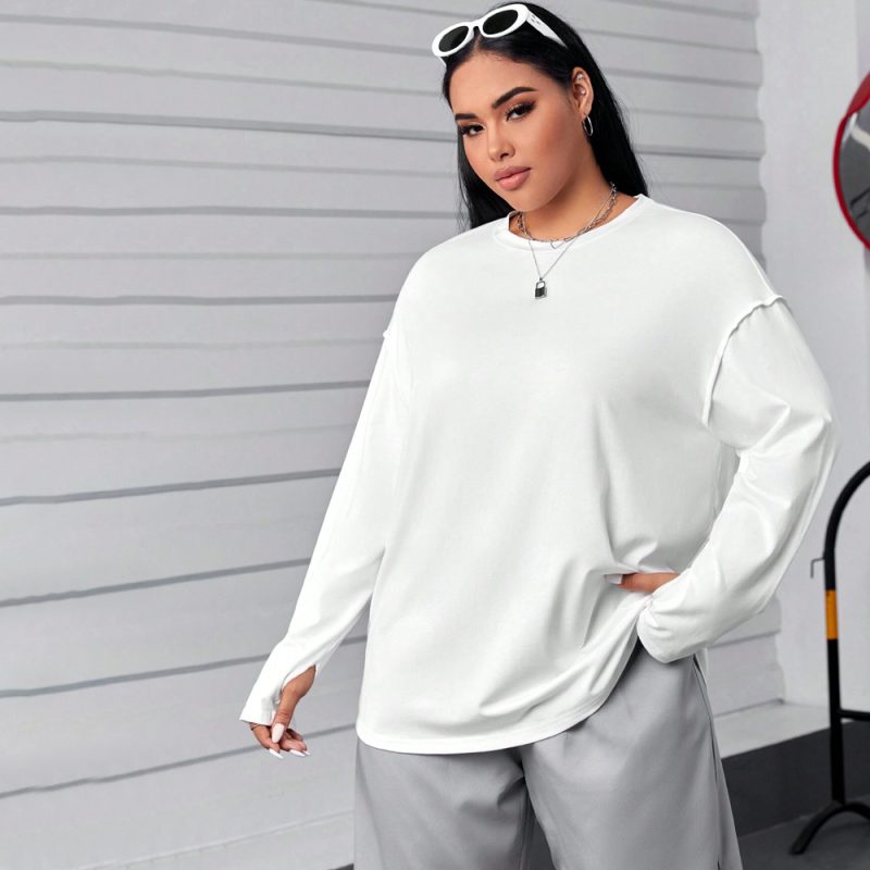 Plus Size Round Neck Long Sleeve Top - Loose & Comfortable - Image 3