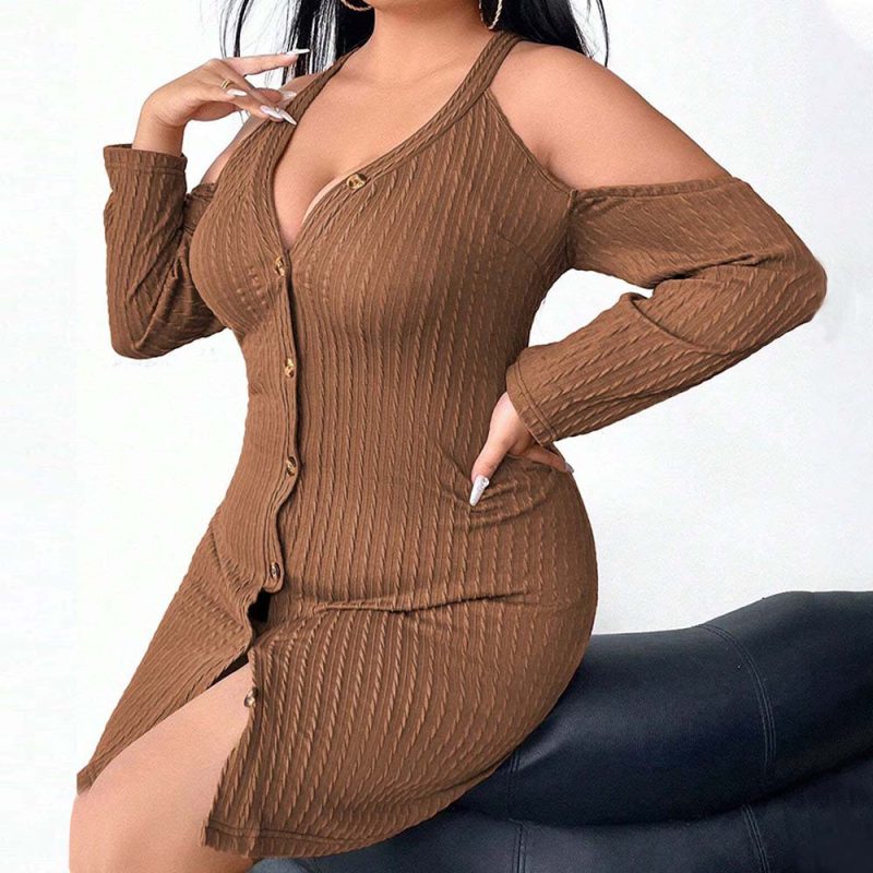Plus Size Sexy V-Neck Sling Dress for Autumn Winter - Image 3