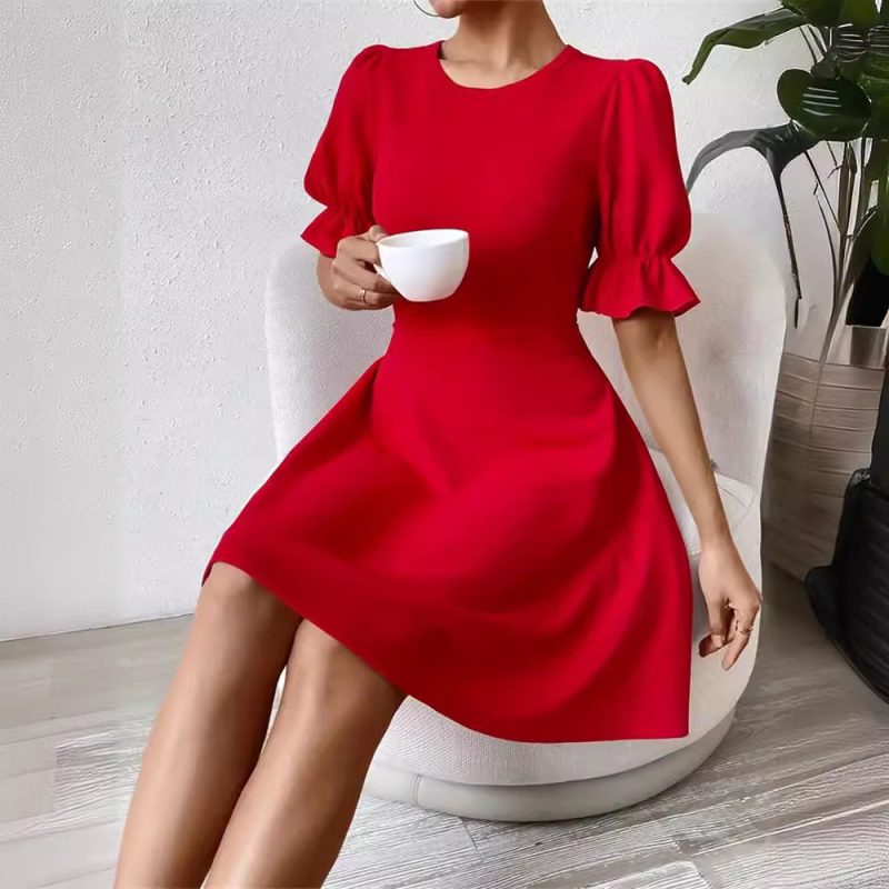Square Collar Puff Sleeve Ruffled A-line Dress - Women - Image 4