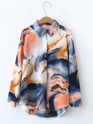 Retro Tie-Dye Satin Shirt – High-End Autumn Western French Women’s Top