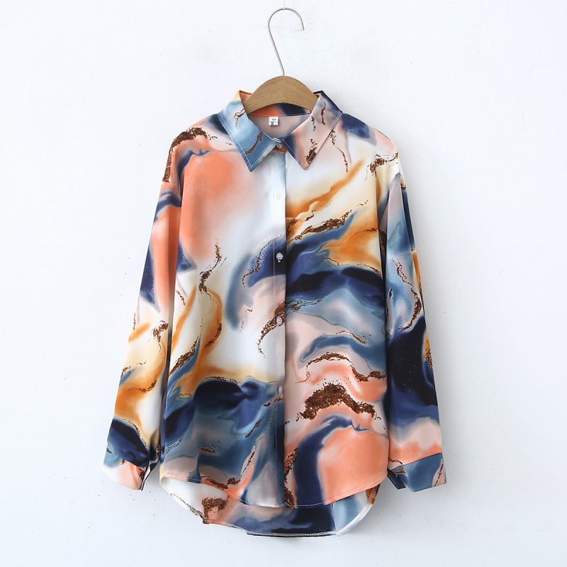 Retro Tie-Dye Satin Shirt - High-End Autumn Western French Women’s Top