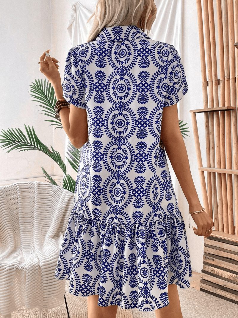 Floral Print Ruffled Hem Dress with Petal Short Sleeves - Image 5