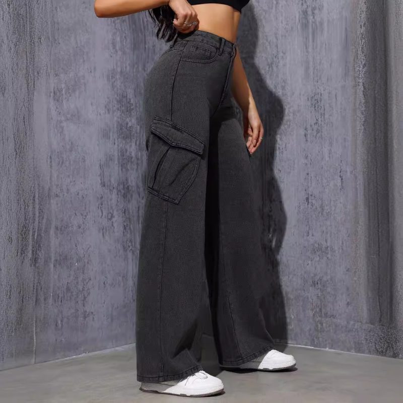 Trendy Washed Gray Black Straight Jeans for Women - Image 4