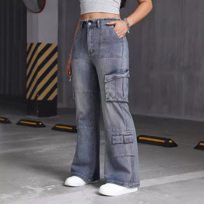 Retro High-Street Wide-Leg Jeans with Multi Pockets - Image 3