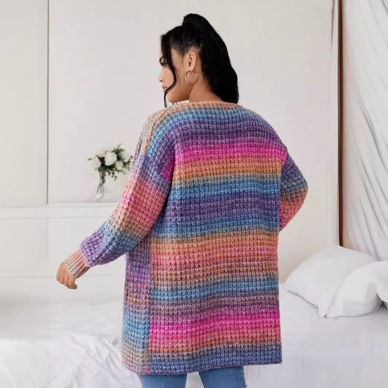 Long Gradient Knitted Cardigan - Autumn/Winter Women’s Coat - Image 4