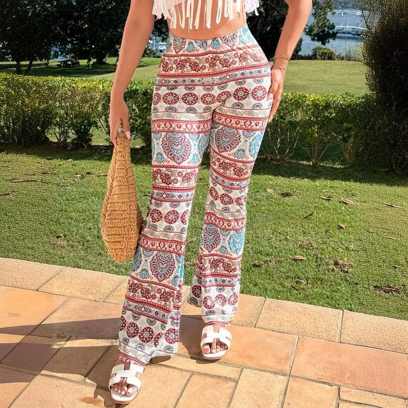 Plus Size Bootcut Trousers for Women - Hip-Wrapped Pattern, Flared Pants