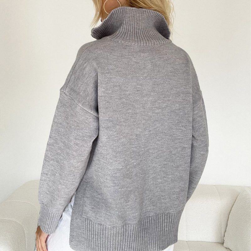 Zipper Long Sleeved Casual Knitwear Sweater for Women - Image 4
