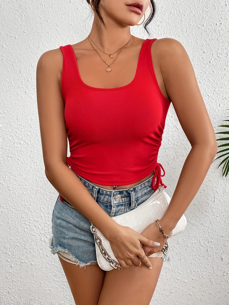Sexy Slimming Ribbed Camisole - Drawstring Chest Design - Image 3