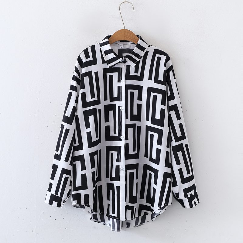 Women's Printed Loose Collared Shirt - Long Sleeves - Image 3