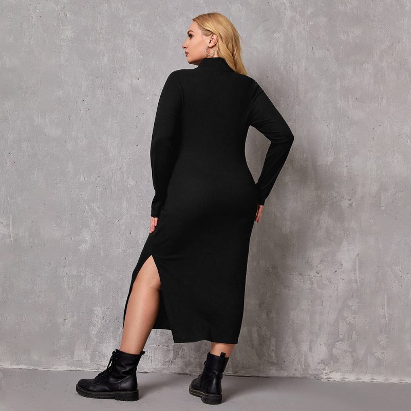 Plus Size Turtleneck Mid-Length Intellectual Dress for Women - Image 2