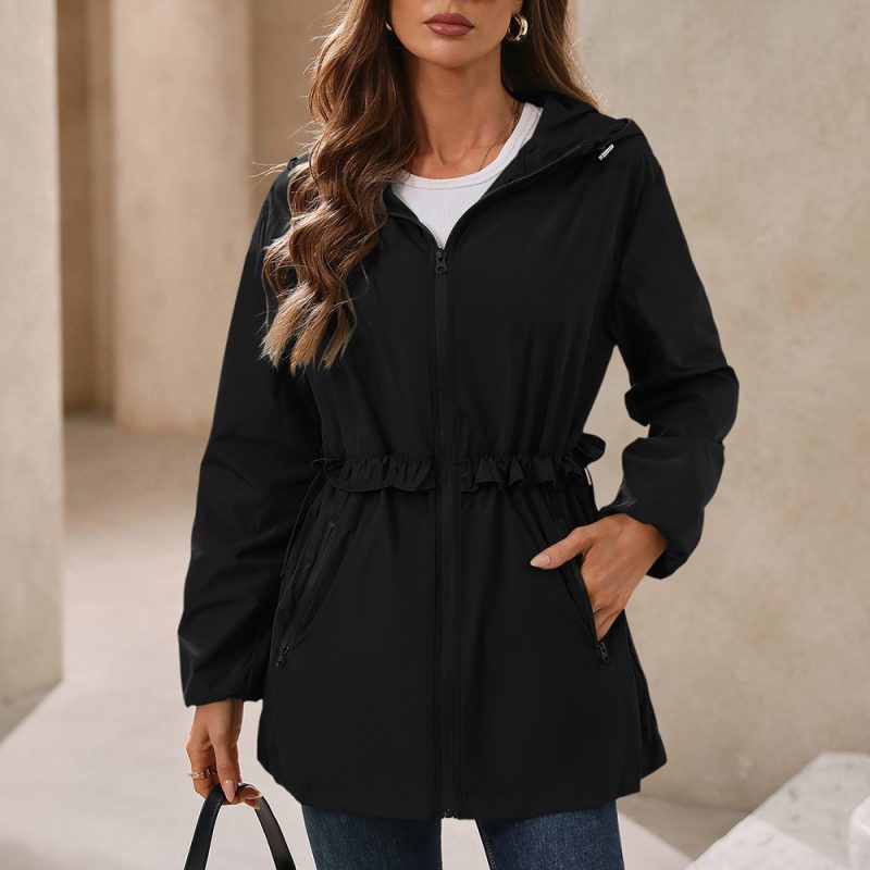 Elegant Hooded Rainproof Trench Coat with Pockets for Women - Image 2