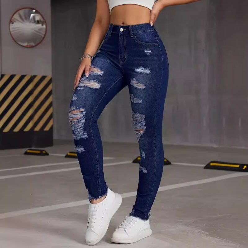 Trendy High Elastic Ripped Skinny Jeans for Women - Image 3
