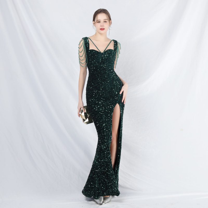 Handmade Beaded Velvet & Sequin Evening Dress - Image 4