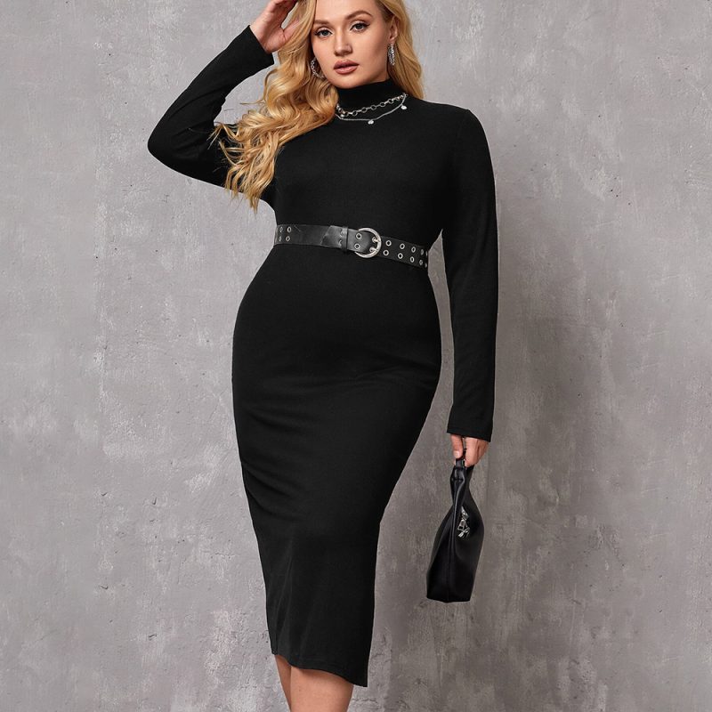 Plus Size Turtleneck Mid-Length Intellectual Dress for Women