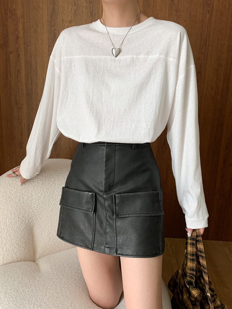 Niche Design Round Neck Stitching Loose Long Sleeve T-Shirt for Early Autumn - Image 3