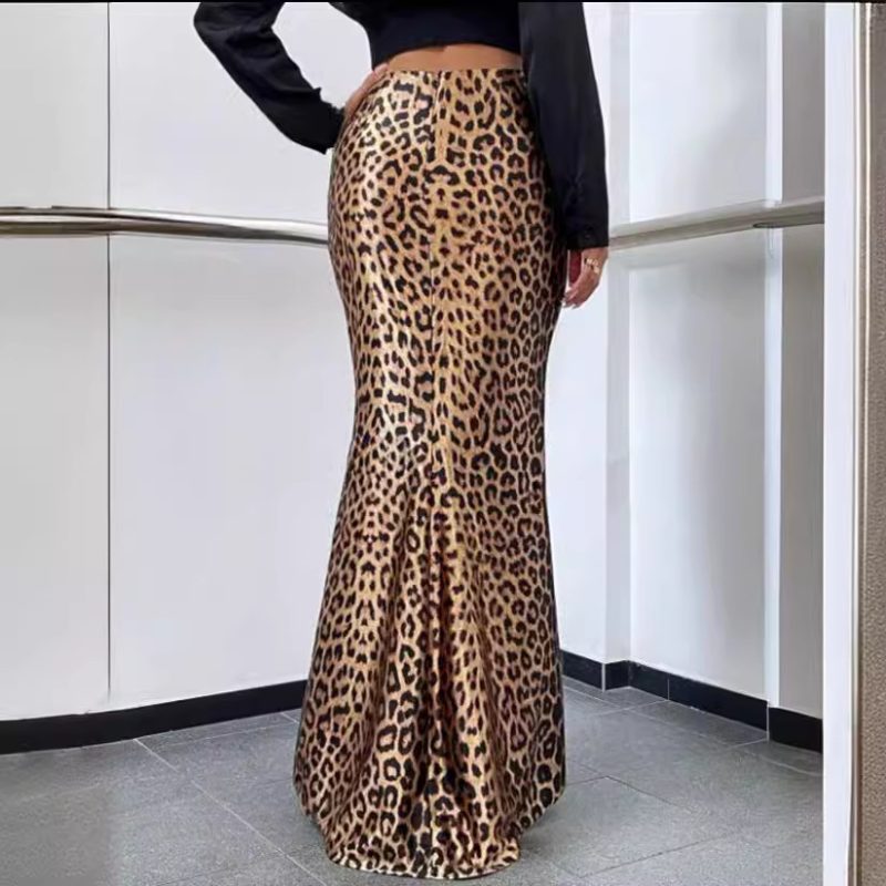 Leopard Print Fishtail Skirt - Sexy Sheath Drape Dress for Women - Image 2