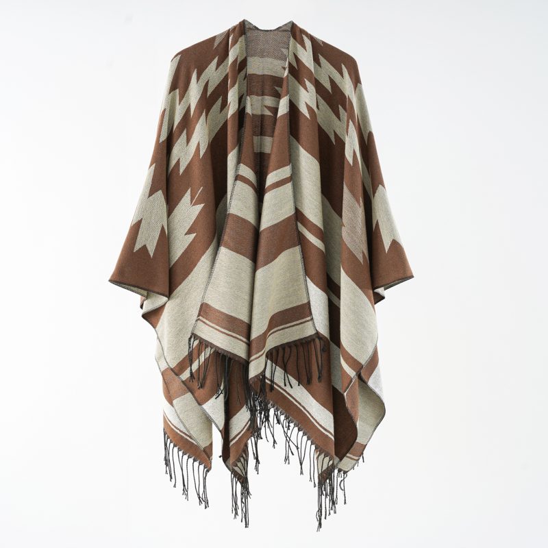 Ethnic Tassel Shawl Cape - Imitation Cashmere Split Design - Image 3