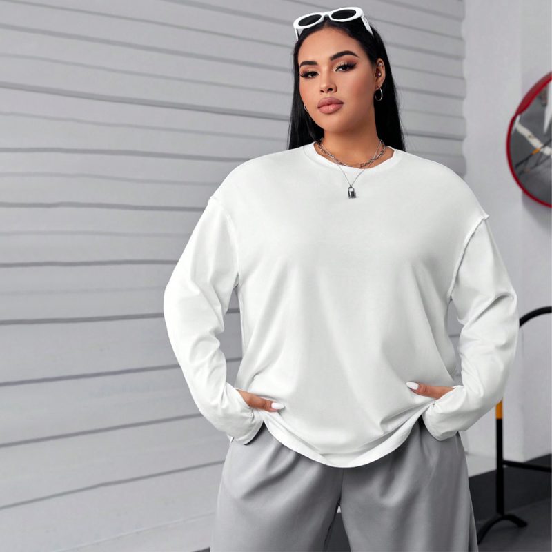 Plus Size Round Neck Long Sleeve Top - Loose & Comfortable