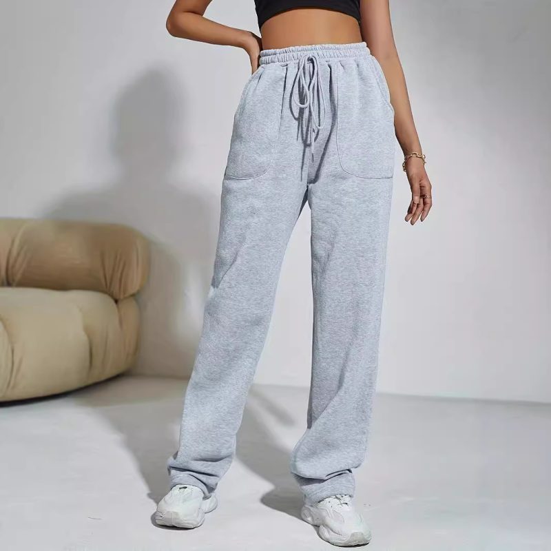 Gray High-Waist Sports Pants - Slimming, Lace-Up Sweatpants for Women - Image 3