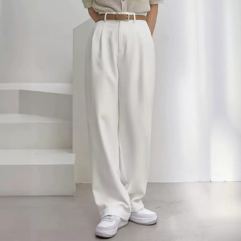 Elegant High-Waist Wide Leg Pants - Office Casual, No Belt - Image 2