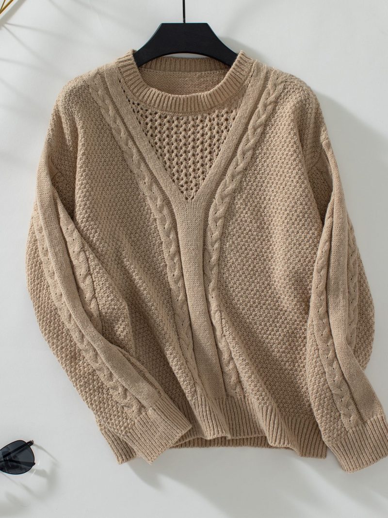 Solid Color Hollow Out Pullover - Retro Twisted Autumn Winter Sweater - Image 6