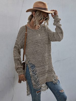 Round Neck Hollowed-Out Knit Pullover – Autumn Winter