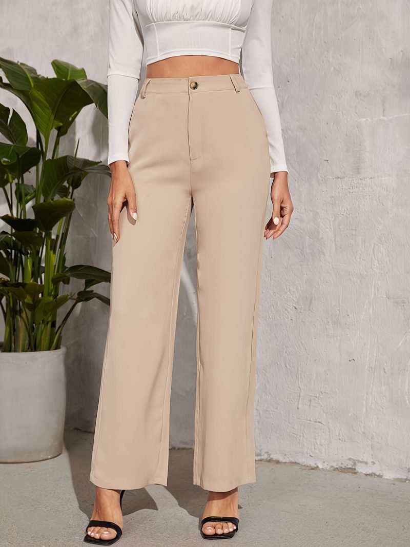 Elegant High-Waist Wide Leg Office Pants - Straight Casual Fit - Image 6