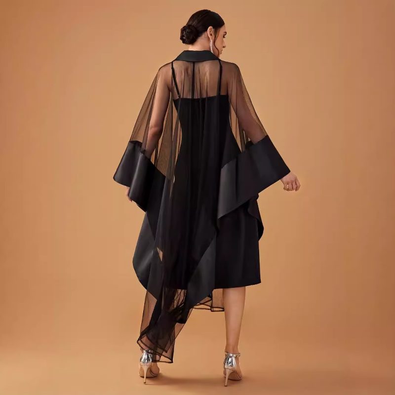 Mid East Wind Rhinestone V-Neck Long Sleeve Two-Piece Cape Cocktail Evening Dress for Ladies - Image 3