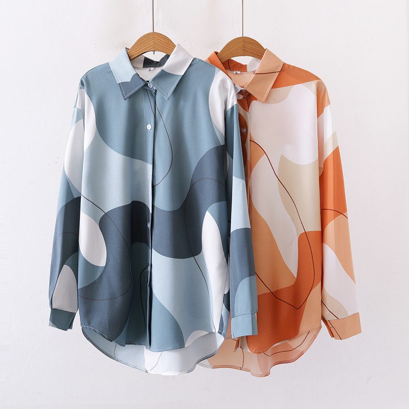 Women's Printed Loose Collared Shirt - Long Sleeves - Image 2