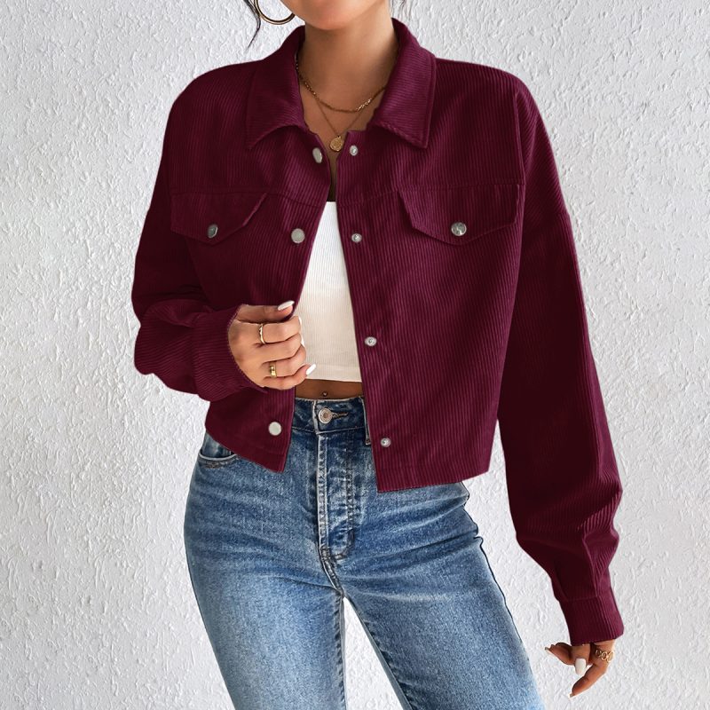 Short Autumn Winter Polo Collar Button Casual Coat for Women - Image 3