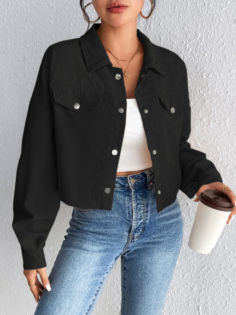 Short Autumn Winter Polo Collar Button Casual Coat for Women - Image 6