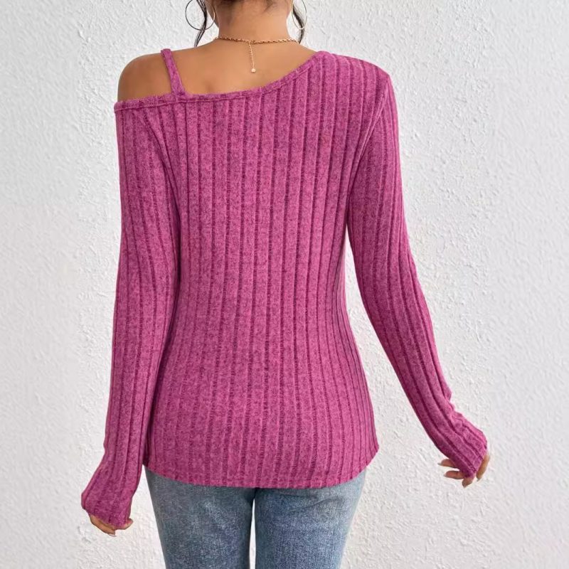 Elegant Off-Shoulder Asymmetric Hem T-Shirt for Women - Image 2